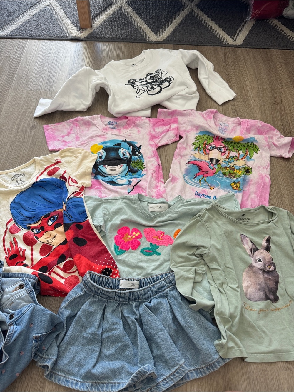 Zara Kids Mixed Color Casual Tops and Skirt Bundle - Pink, Green, Blue, White